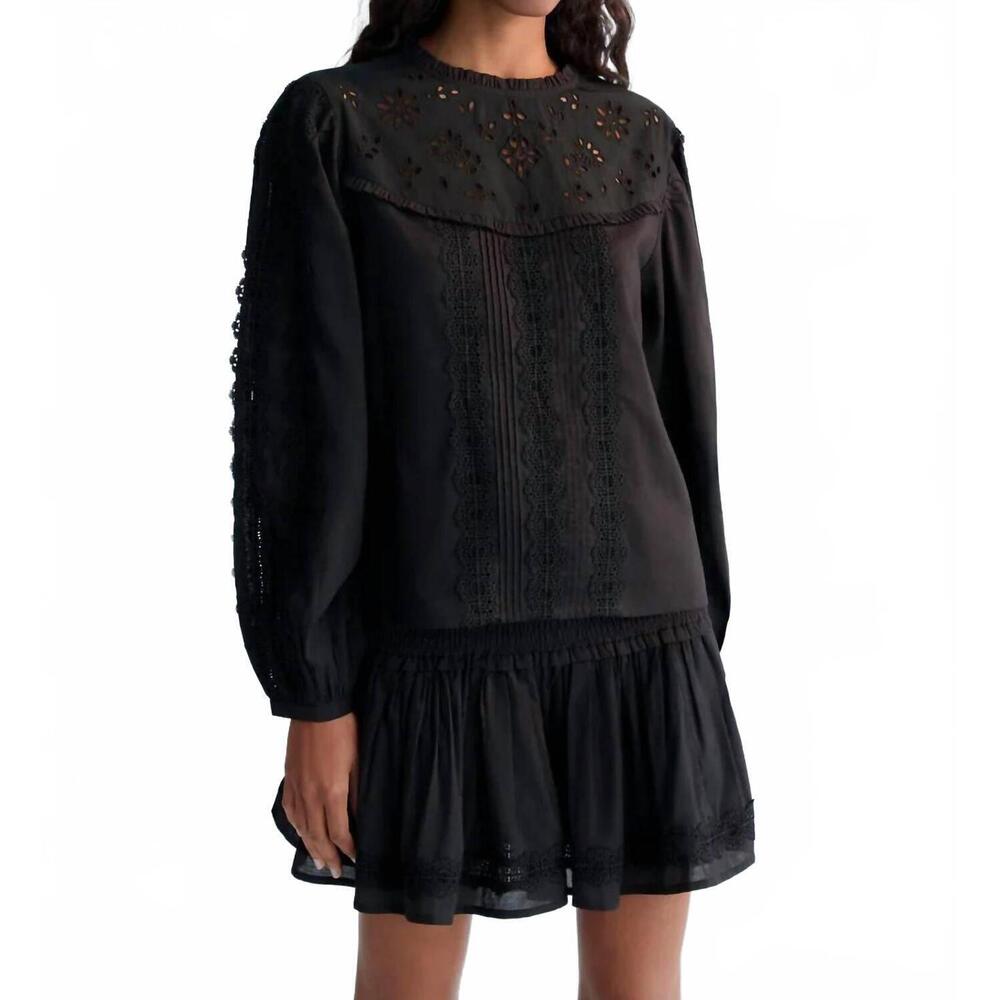 NEW THE NEW SOCIETY embroidered dahlia blouse in eclipse noir
